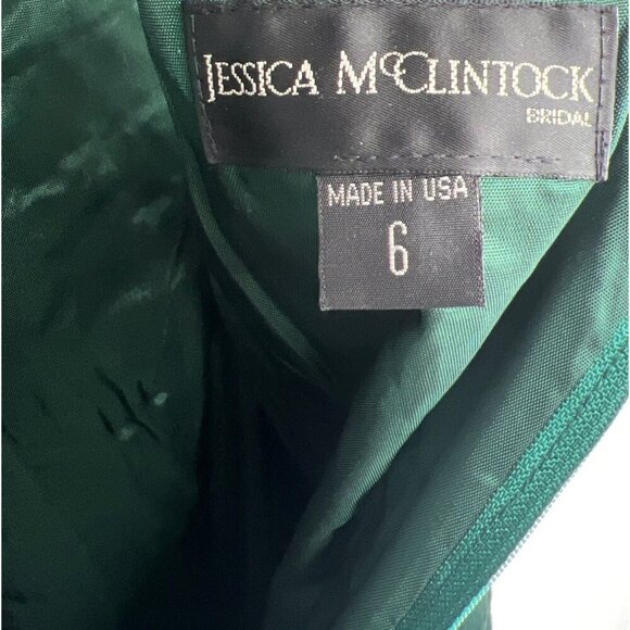 Vintage Jessica McClintock Bridal Velour Holiday Green Maxi dress Size 6 - Picture 7 of 7